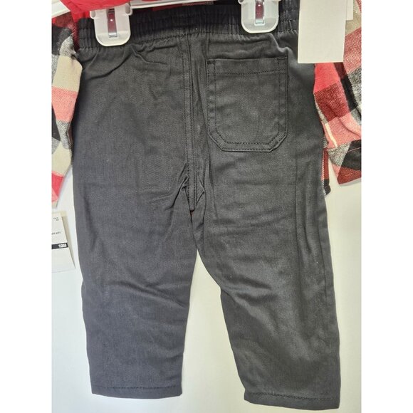 DKNY Size 12M Set Of 3, Red Vest/ Black Pants/ Red Plaid Button Up Long Sleeve - Picture 8 of 12